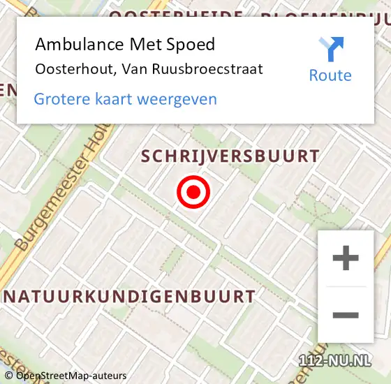 Locatie op kaart van de 112 melding: Ambulance Met Spoed Naar Oosterhout, Van Ruusbroecstraat op 9 februari 2016 20:58