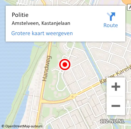 Locatie op kaart van de 112 melding: Politie Amstelveen, Kastanjelaan op 9 februari 2016 21:00