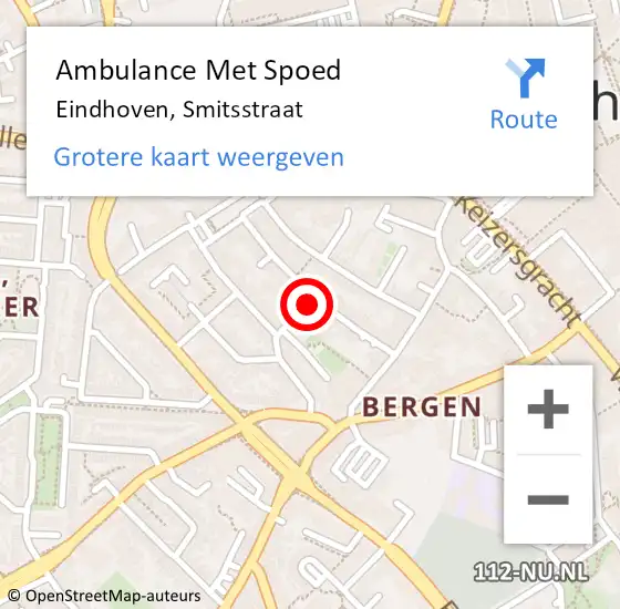 Locatie op kaart van de 112 melding: Ambulance Met Spoed Naar Eindhoven, Smitsstraat op 9 februari 2016 21:39