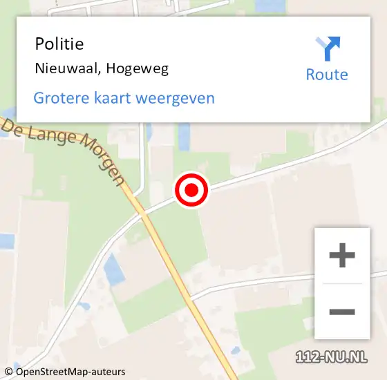 Locatie op kaart van de 112 melding: Politie Nieuwaal, Hogeweg op 9 februari 2016 22:11