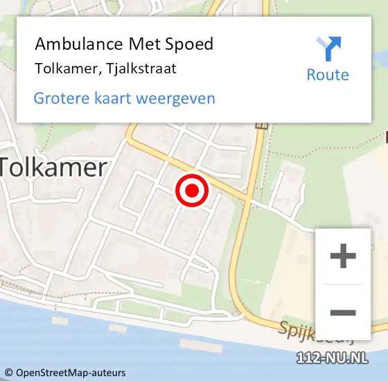 Locatie op kaart van de 112 melding: Ambulance Met Spoed Naar Tolkamer, Tjalkstraat op 9 februari 2016 22:11