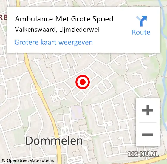 Locatie op kaart van de 112 melding: Ambulance Met Grote Spoed Naar Valkenswaard, Lijmziederwei op 9 februari 2016 23:13