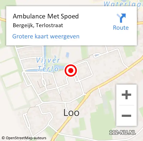 Locatie op kaart van de 112 melding: Ambulance Met Spoed Naar Bergeijk, Terlostraat op 9 februari 2016 23:21