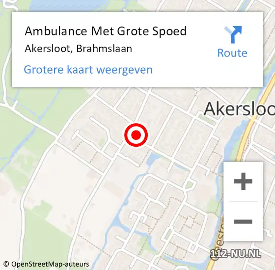 Locatie op kaart van de 112 melding: Ambulance Met Grote Spoed Naar Akersloot, Brahmslaan op 10 februari 2016 03:47