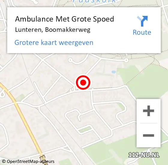 Locatie op kaart van de 112 melding: Ambulance Met Grote Spoed Naar Lunteren, Boomakkerweg op 10 februari 2016 06:38