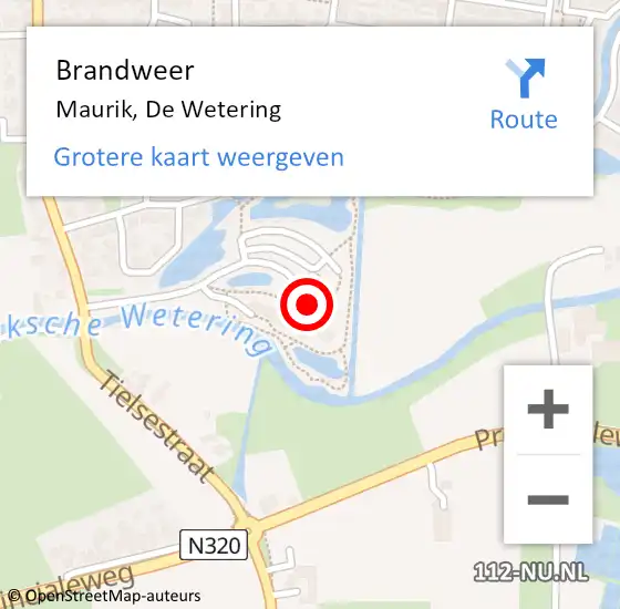 Locatie op kaart van de 112 melding: Brandweer Maurik, De Wetering op 10 februari 2016 09:09