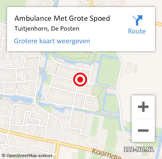 Locatie op kaart van de 112 melding: Ambulance Met Grote Spoed Naar Tuitjenhorn, De Posten op 10 februari 2016 09:13