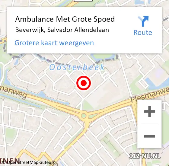 Locatie op kaart van de 112 melding: Ambulance Met Grote Spoed Naar Beverwijk, Salvador Allendelaan op 10 februari 2016 09:14