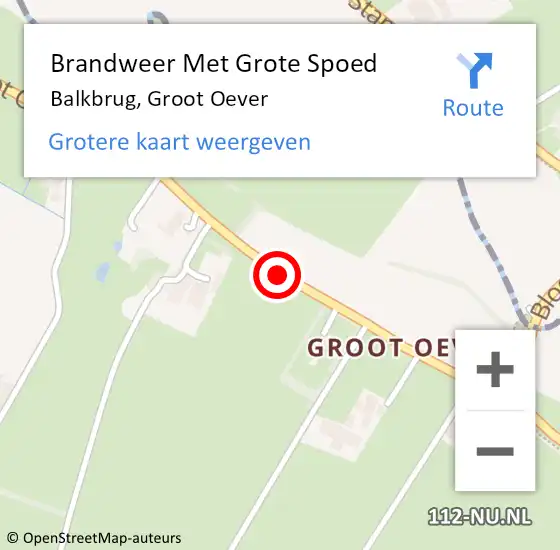 Locatie op kaart van de 112 melding: Brandweer Met Grote Spoed Naar Balkbrug, Groot Oever op 10 februari 2016 09:20