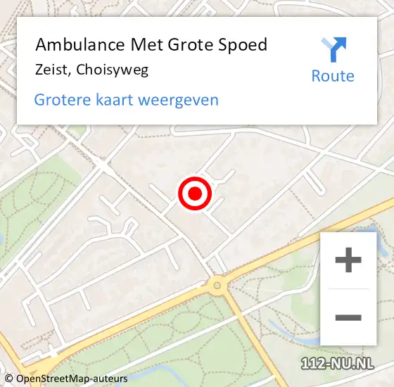 Locatie op kaart van de 112 melding: Ambulance Met Grote Spoed Naar Zeist, Choisyweg op 10 februari 2016 09:29