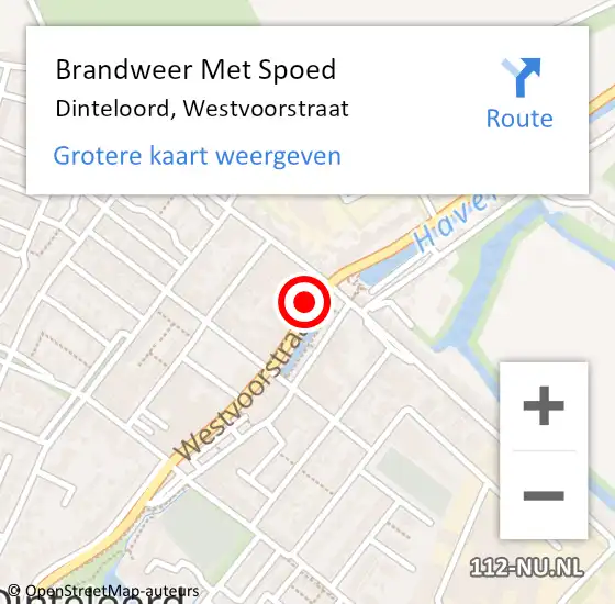 Locatie op kaart van de 112 melding: Brandweer Met Spoed Naar Dinteloord, Westvoorstraat op 10 februari 2016 09:31