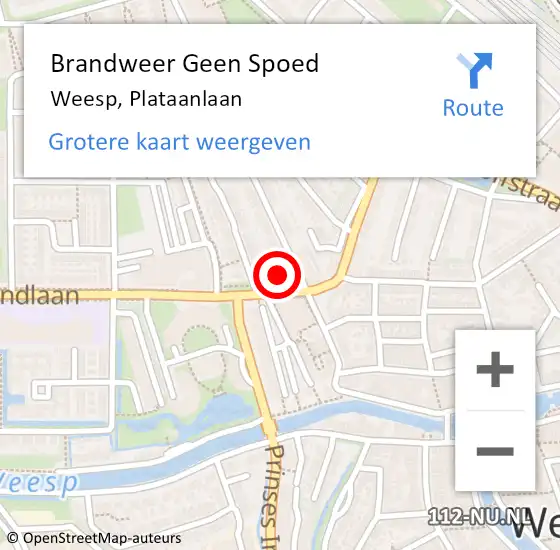 Locatie op kaart van de 112 melding: Brandweer Geen Spoed Naar Weesp, Plataanlaan op 10 februari 2016 09:57