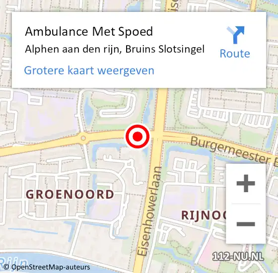 Locatie op kaart van de 112 melding: Ambulance Met Spoed Naar Alphen aan den rijn, Bruins Slotsingel op 10 februari 2016 10:51