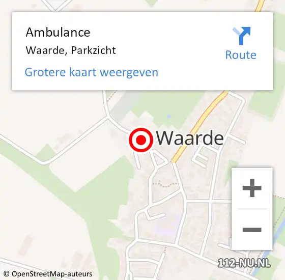 Locatie op kaart van de 112 melding: Ambulance Waarde, Parkzicht op 10 februari 2016 11:25