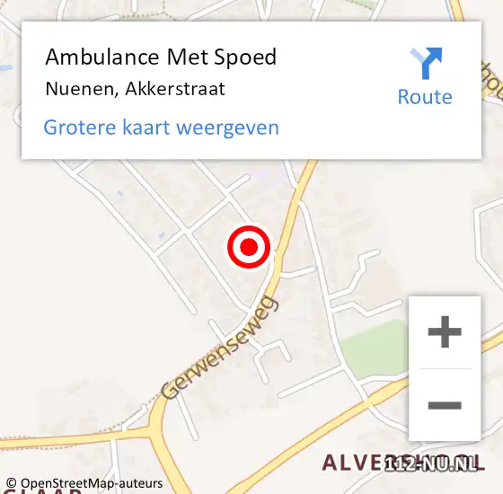 Locatie op kaart van de 112 melding: Ambulance Met Spoed Naar Nuenen, Akkerstraat op 10 februari 2016 11:37