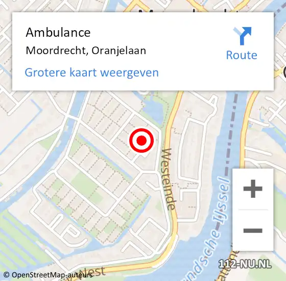 Locatie op kaart van de 112 melding: Ambulance Moordrecht, Oranjelaan op 10 februari 2016 12:12