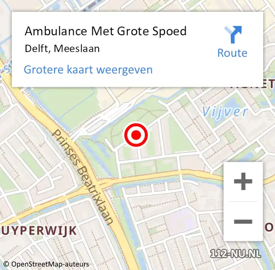 Locatie op kaart van de 112 melding: Ambulance Met Grote Spoed Naar Delft, Meeslaan op 10 februari 2016 12:30