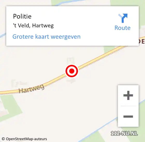 Locatie op kaart van de 112 melding: Politie 't Veld, Hartweg op 10 februari 2016 12:34