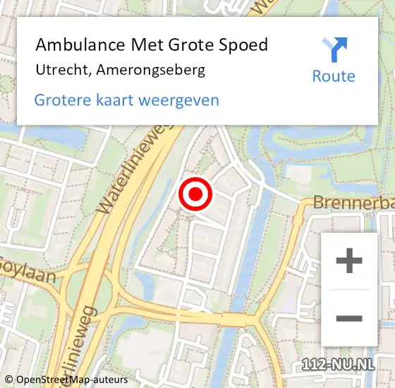 Locatie op kaart van de 112 melding: Ambulance Met Grote Spoed Naar Utrecht, Amerongseberg op 10 februari 2016 12:44