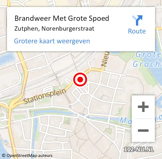 Locatie op kaart van de 112 melding: Brandweer Met Grote Spoed Naar Zutphen, Norenburgerstraat op 10 februari 2016 13:01