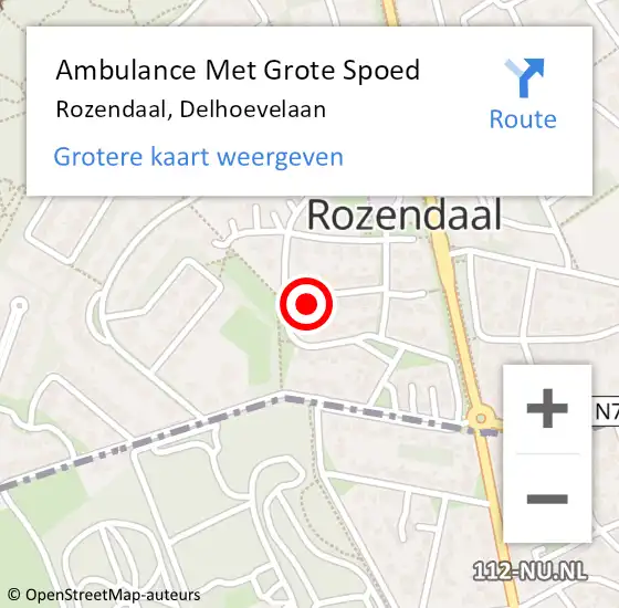 Locatie op kaart van de 112 melding: Ambulance Met Grote Spoed Naar Rozendaal, Delhoevelaan op 10 februari 2016 13:18