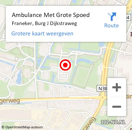 Locatie op kaart van de 112 melding: Ambulance Met Grote Spoed Naar Franeker, Burg J Dijkstraweg op 10 februari 2016 13:23