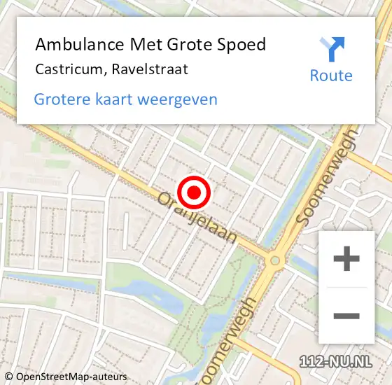 Locatie op kaart van de 112 melding: Ambulance Met Grote Spoed Naar Castricum, Ravelstraat op 10 februari 2016 14:01