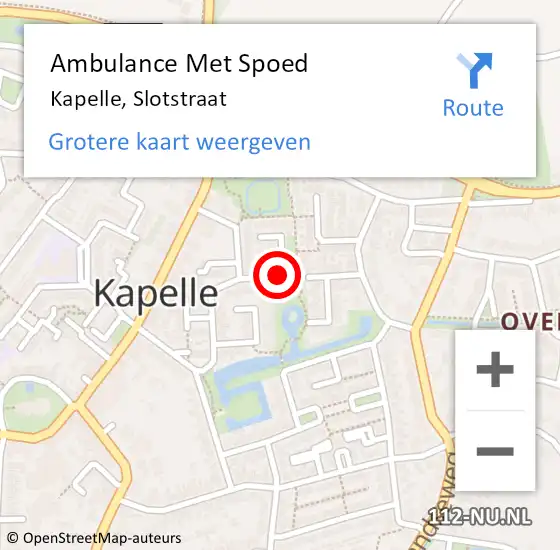 Locatie op kaart van de 112 melding: Ambulance Met Spoed Naar Kapelle, Slotstraat op 10 februari 2016 14:12