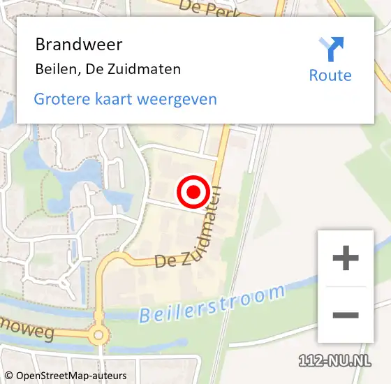 Locatie op kaart van de 112 melding: Brandweer Beilen, De Zuidmaten op 10 februari 2016 14:28