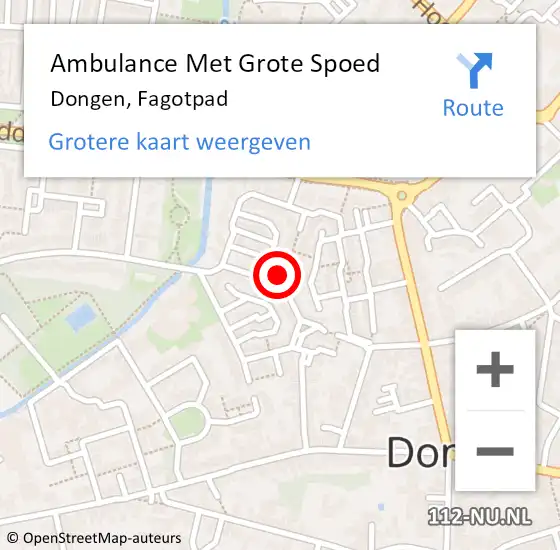 Locatie op kaart van de 112 melding: Ambulance Met Grote Spoed Naar Dongen, Fagotpad op 10 februari 2016 14:35