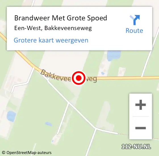 Locatie op kaart van de 112 melding: Brandweer Met Grote Spoed Naar Een-West, Bakkeveenseweg op 10 februari 2016 15:12
