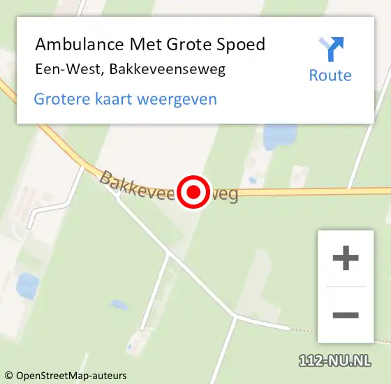 Locatie op kaart van de 112 melding: Ambulance Met Grote Spoed Naar Een-West, Bakkeveenseweg op 10 februari 2016 15:17
