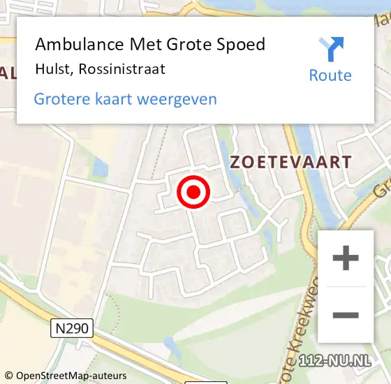 Locatie op kaart van de 112 melding: Ambulance Met Grote Spoed Naar Hulst, Rossinistraat op 10 februari 2016 16:17