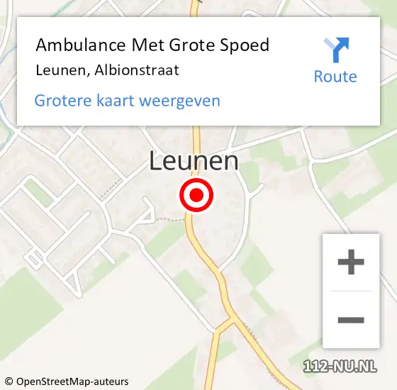 Locatie op kaart van de 112 melding: Ambulance Met Grote Spoed Naar Leunen, Albionstraat op 10 februari 2016 16:52