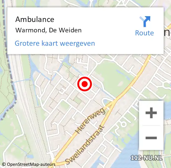 Locatie op kaart van de 112 melding: Ambulance Warmond, De Weiden op 10 februari 2016 18:06