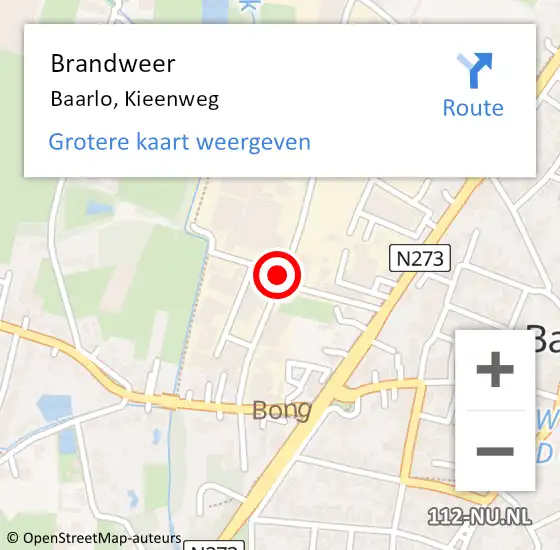 Locatie op kaart van de 112 melding: Brandweer Baarlo, Kieenweg op 10 februari 2016 19:02