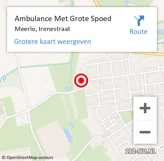 Locatie op kaart van de 112 melding: Ambulance Met Grote Spoed Naar Meerlo, Irenestraat op 10 februari 2016 19:10