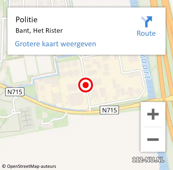 Locatie op kaart van de 112 melding: Politie Bant, Het Rister op 10 februari 2016 19:16