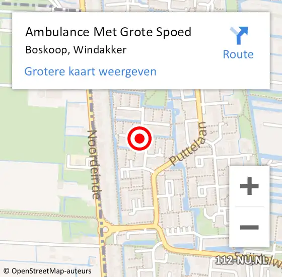 Locatie op kaart van de 112 melding: Ambulance Met Grote Spoed Naar Boskoop, Windakker op 10 februari 2016 23:10