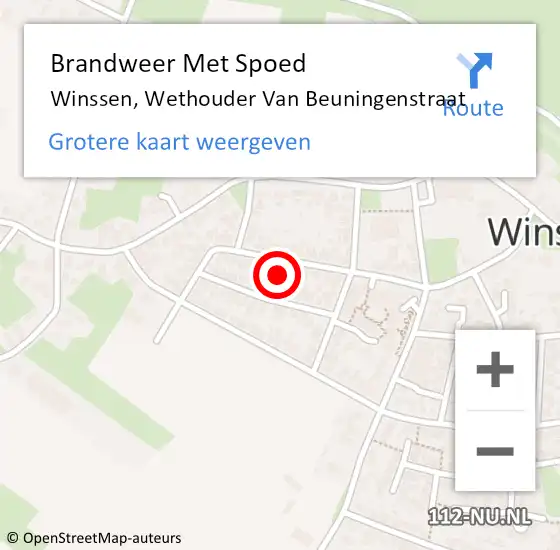 Locatie op kaart van de 112 melding: Brandweer Met Spoed Naar Winssen, Wethouder Van Beuningenstraat op 5 december 2013 18:25