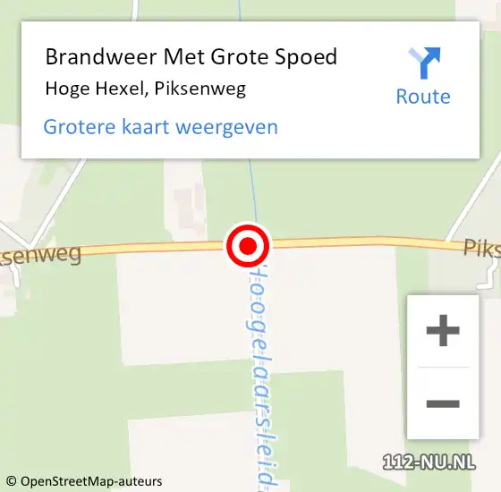 Locatie op kaart van de 112 melding: Brandweer Met Grote Spoed Naar Hoge Hexel, Piksenweg op 11 februari 2016 07:50