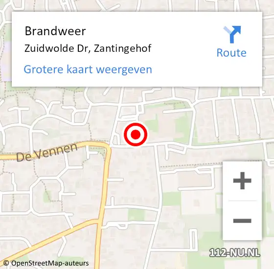 Locatie op kaart van de 112 melding: Brandweer Zuidwolde Dr, Zantingehof op 11 februari 2016 07:59