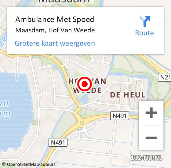 Locatie op kaart van de 112 melding: Ambulance Met Spoed Naar Maasdam, Hof Van Weede op 11 februari 2016 08:06