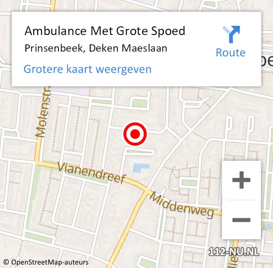 Locatie op kaart van de 112 melding: Ambulance Met Grote Spoed Naar Prinsenbeek, Deken Maeslaan op 11 februari 2016 08:24
