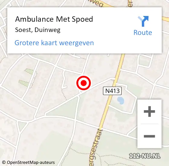 Locatie op kaart van de 112 melding: Ambulance Met Spoed Naar Soest, Duinweg op 11 februari 2016 12:31