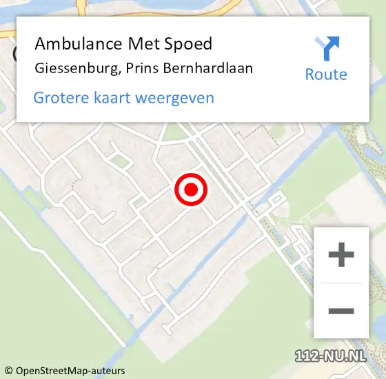 Locatie op kaart van de 112 melding: Ambulance Met Spoed Naar Giessenburg, Prins Bernhardlaan op 11 februari 2016 13:06