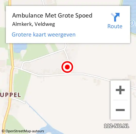 Locatie op kaart van de 112 melding: Ambulance Met Grote Spoed Naar Almkerk, Veldweg op 11 februari 2016 13:48