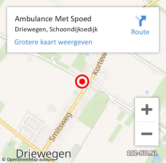 Locatie op kaart van de 112 melding: Ambulance Met Spoed Naar Driewegen, Schoondijksedijk op 11 februari 2016 17:16