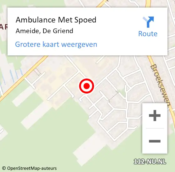 Locatie op kaart van de 112 melding: Ambulance Met Spoed Naar Ameide, De Griend op 11 februari 2016 17:19