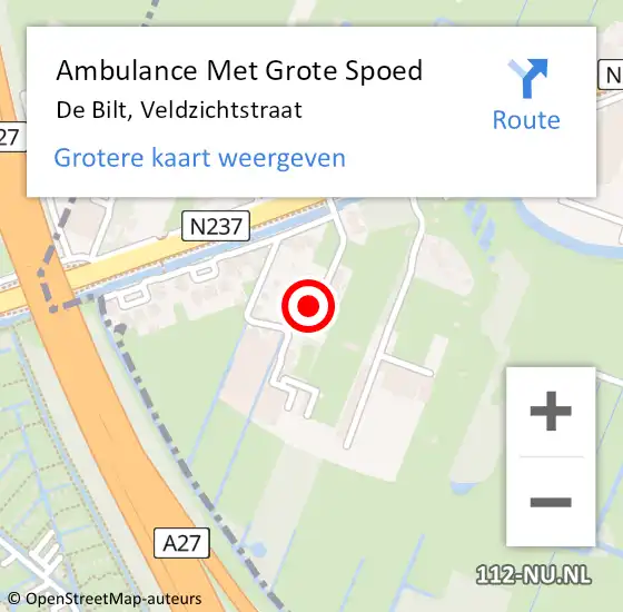 Locatie op kaart van de 112 melding: Ambulance Met Grote Spoed Naar De Bilt, Veldzichtstraat op 11 februari 2016 18:36